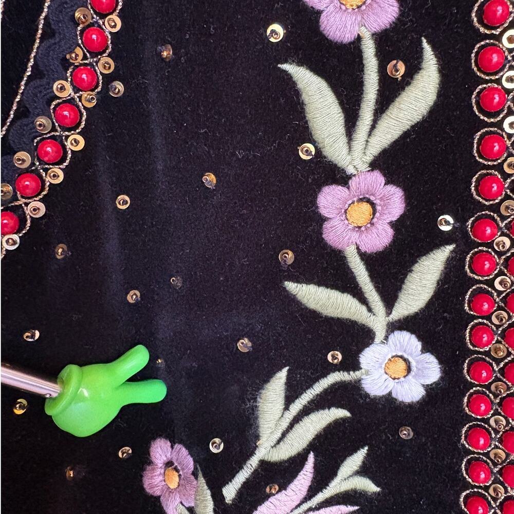 John Mark Embellished Floral Beaded Velvet Jacket Boho Festival Art to Wear XL - Picture 11 of 16